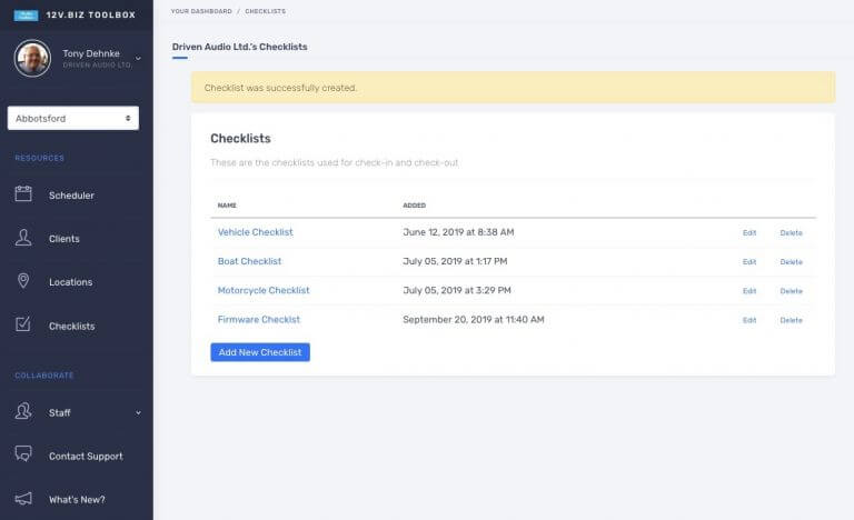 Create custom vehicle Checkin/out lists for every vehicle and job type.